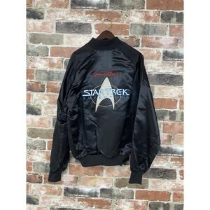 Vintage 90s Star Trek Adventure Black Satin Promo Jacket Universal Studios Sz S